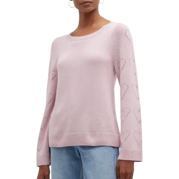 SPLENDID NWT Bullock Heart Sleeve Pointelle Sweater Size XL in Petal Pink - Picture 2 of 11